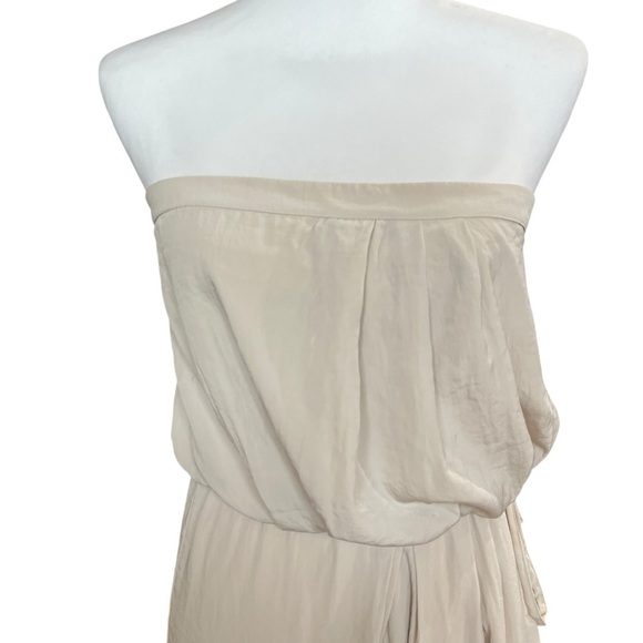 GAP Maxi Dress Size Medium Beige Strapless Satin Drawstring Party Cruise Summer - Picture 3 of 9